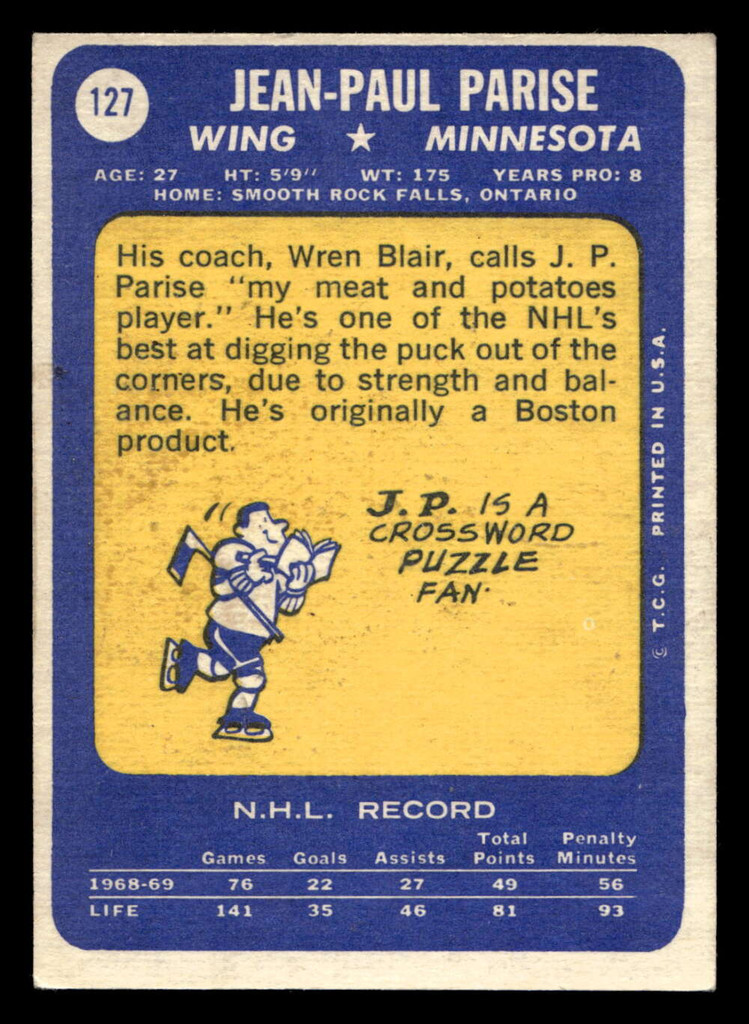 1969-70 Topps #127 J.P. Parise Excellent+  ID: 473335