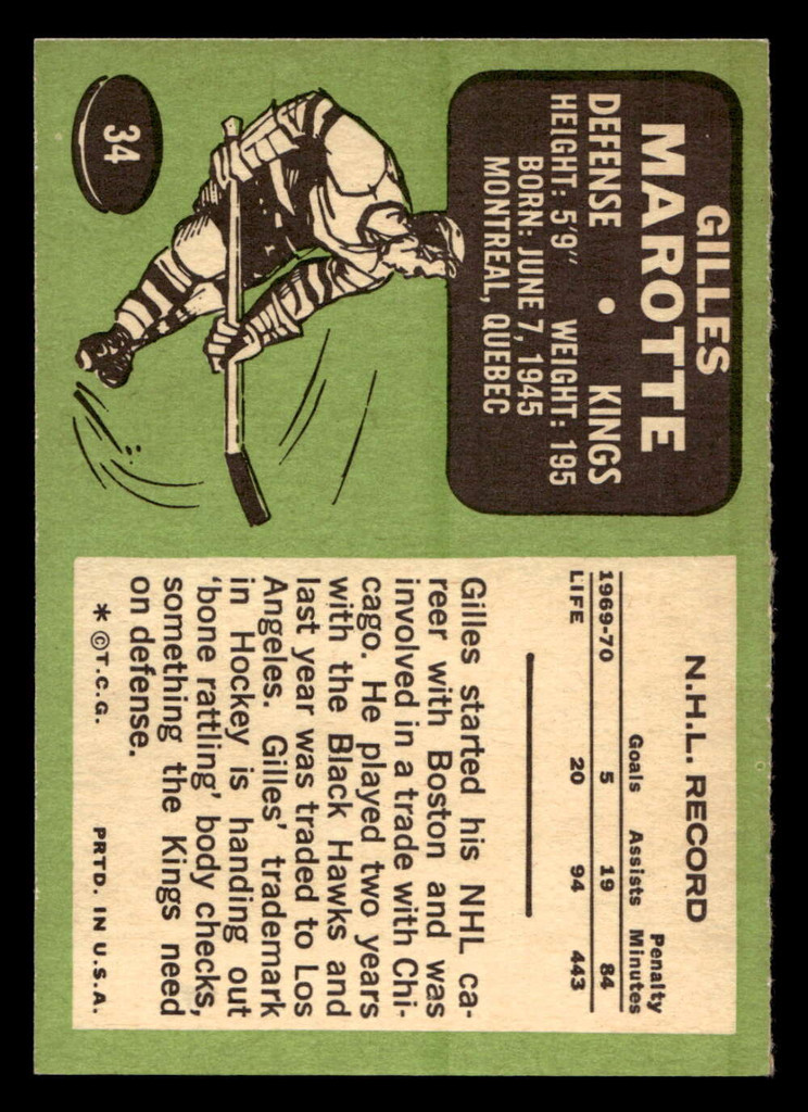 1970-71 Topps #34 Gilles Marotte Near Mint  ID: 473478