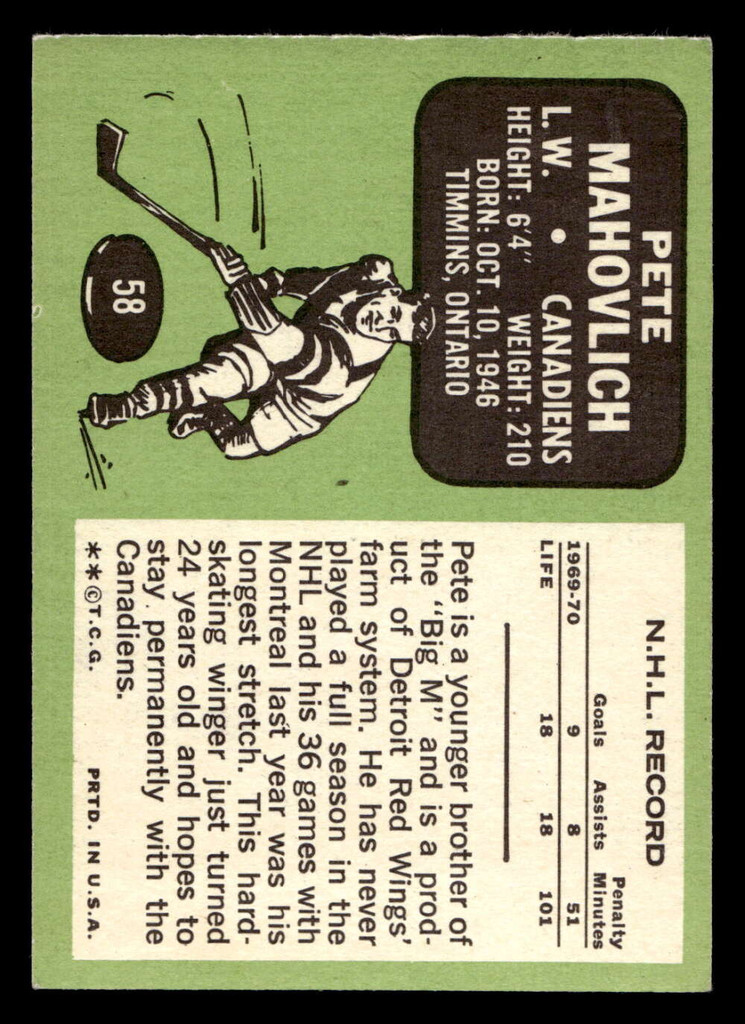 1970-71 Topps #58 Pete Mahovlich Ex-Mint  ID: 473558