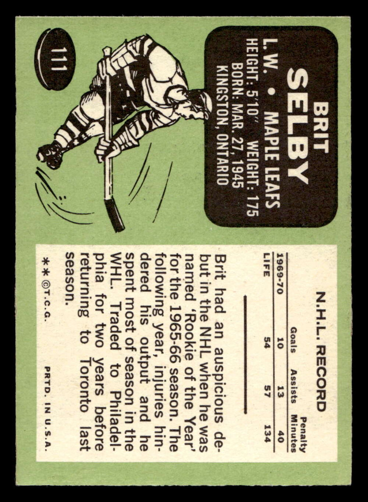 1970-71 Topps #111 Brit Selby Ex-Mint  ID: 473696