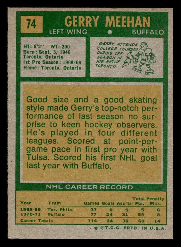 1971-72 Topps #74 Gerry Meehan Excellent+  ID: 474117