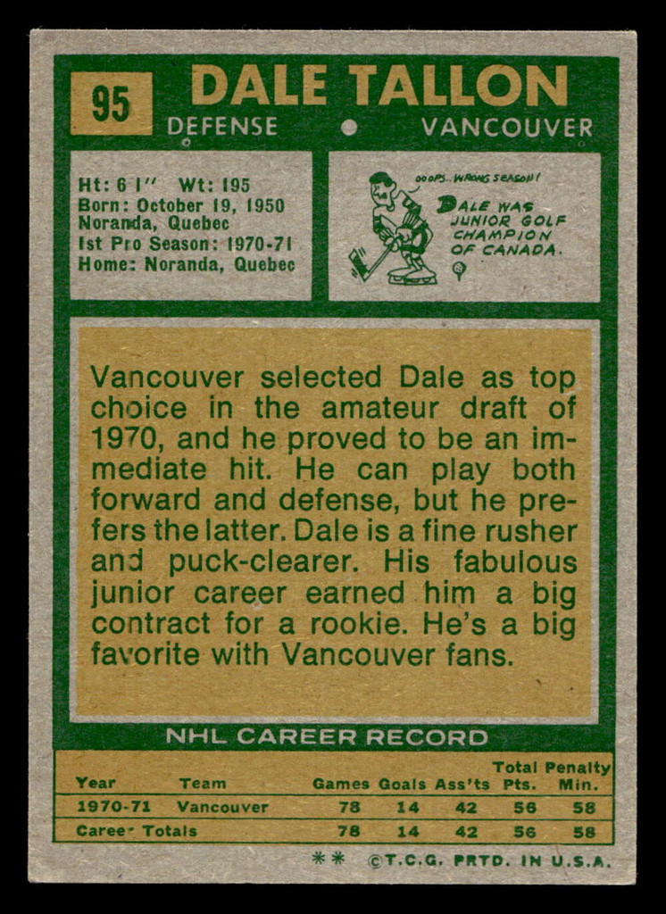 1971-72 Topps #95 Dale Tallon Excellent 