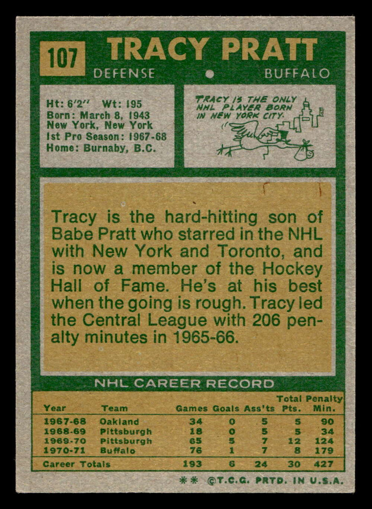 1971-72 Topps #107 Tracy Pratt Ex-Mint  ID: 474258
