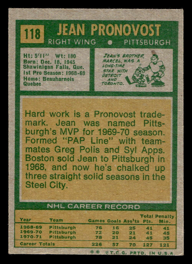 1971-72 Topps #118 Jean Pronovost Excellent+ 