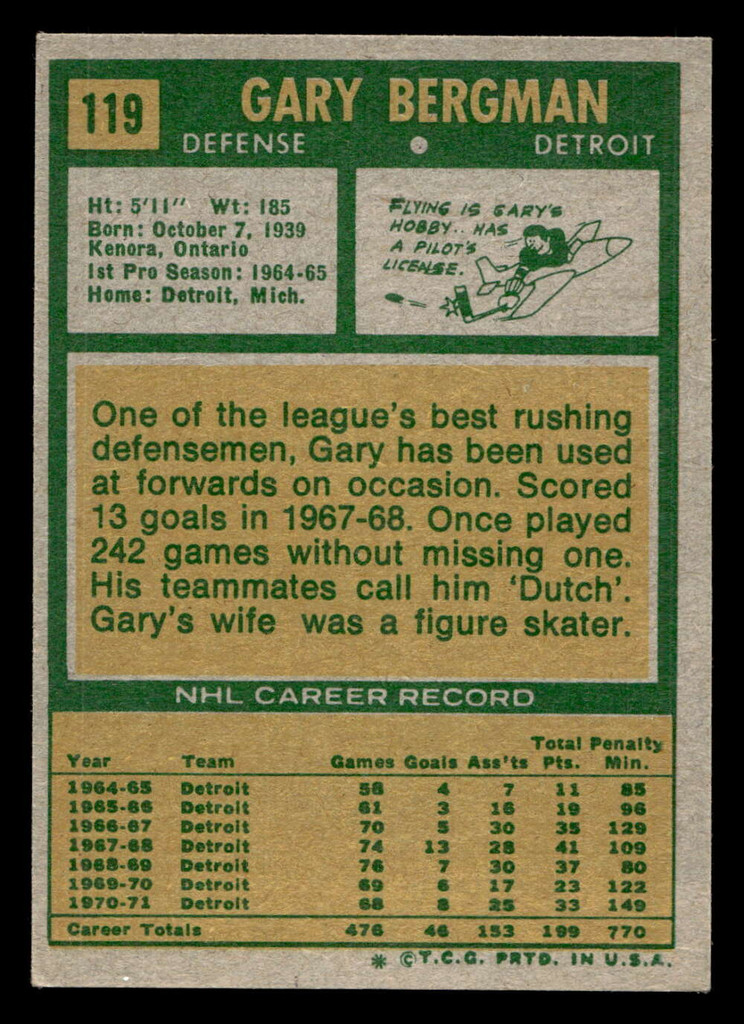 1971-72 Topps #119 Gary Bergman Ex-Mint  ID: 474311
