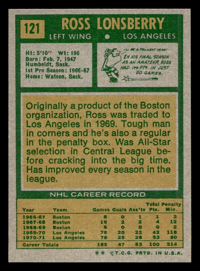 1971-72 Topps #121 Ross Lonsberry Near Mint  ID: 474320