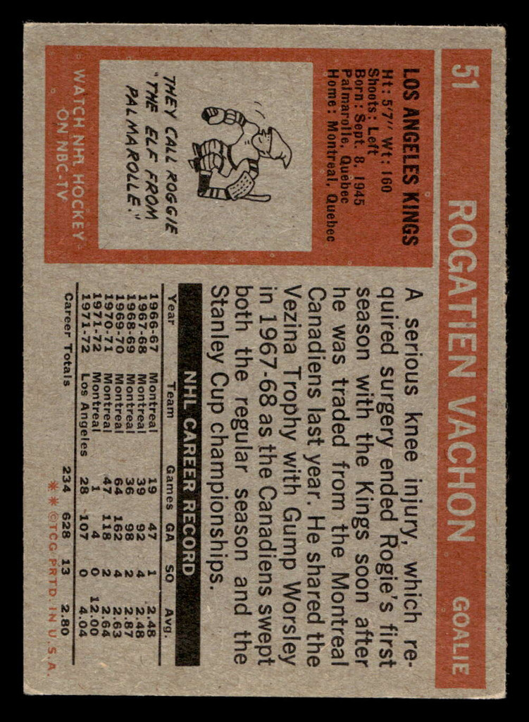 1972-73 Topps #51 Rogie Vachon Excellent  ID: 474548