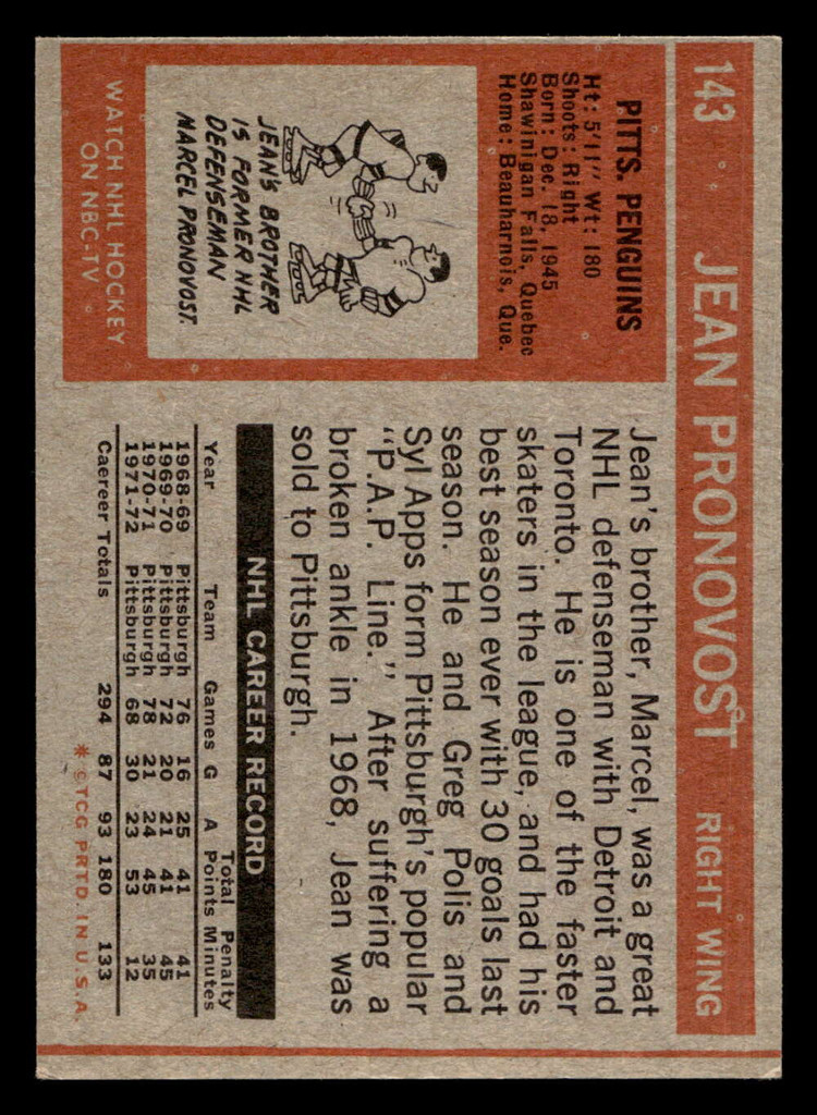 1972-73 Topps #143 Jean Pronovost Ex-Mint  ID: 474766