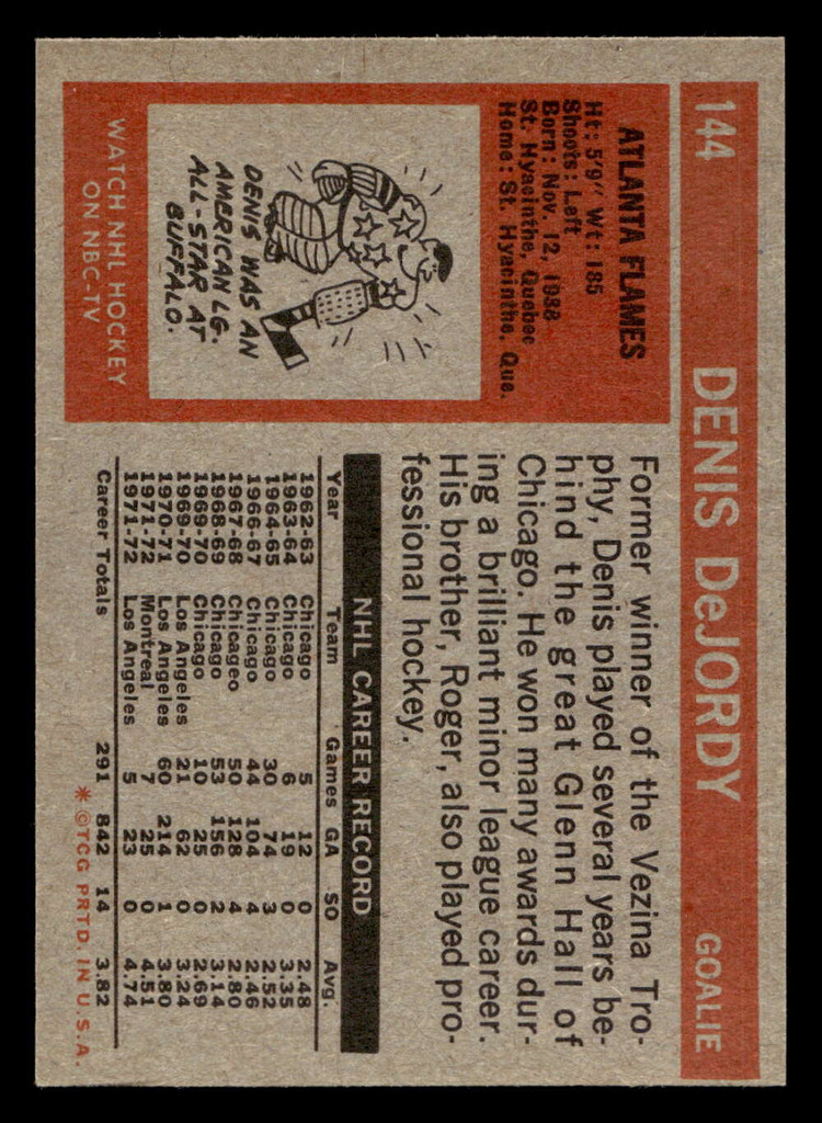 1972-73 Topps #144 Denis DeJordy Ex-Mint 