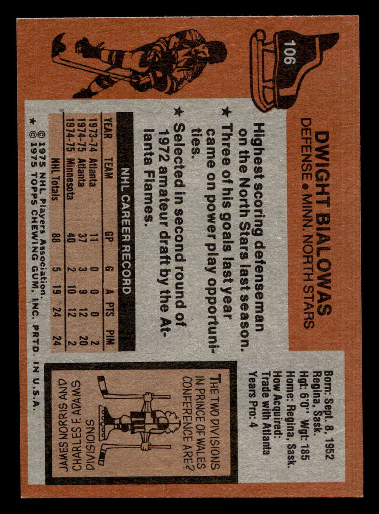 1975-76 Topps #106 Dwight Bialowas Near Mint  ID: 475636