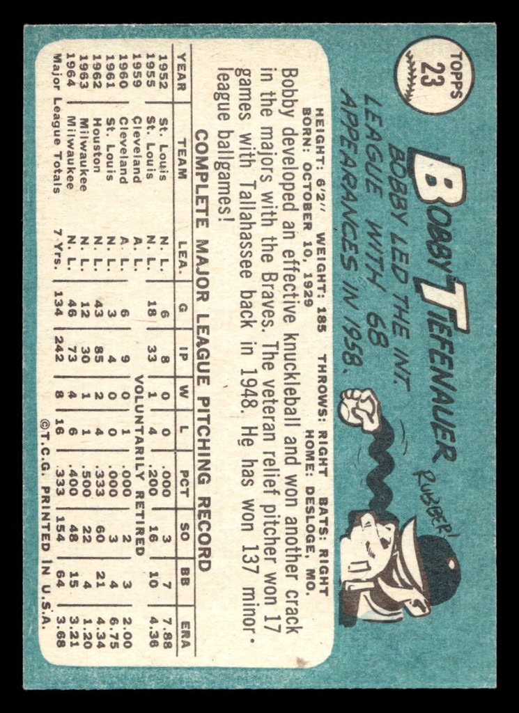1965 Topps #23 Bobby Tiefenauer Ex-Mint SET BREAK 