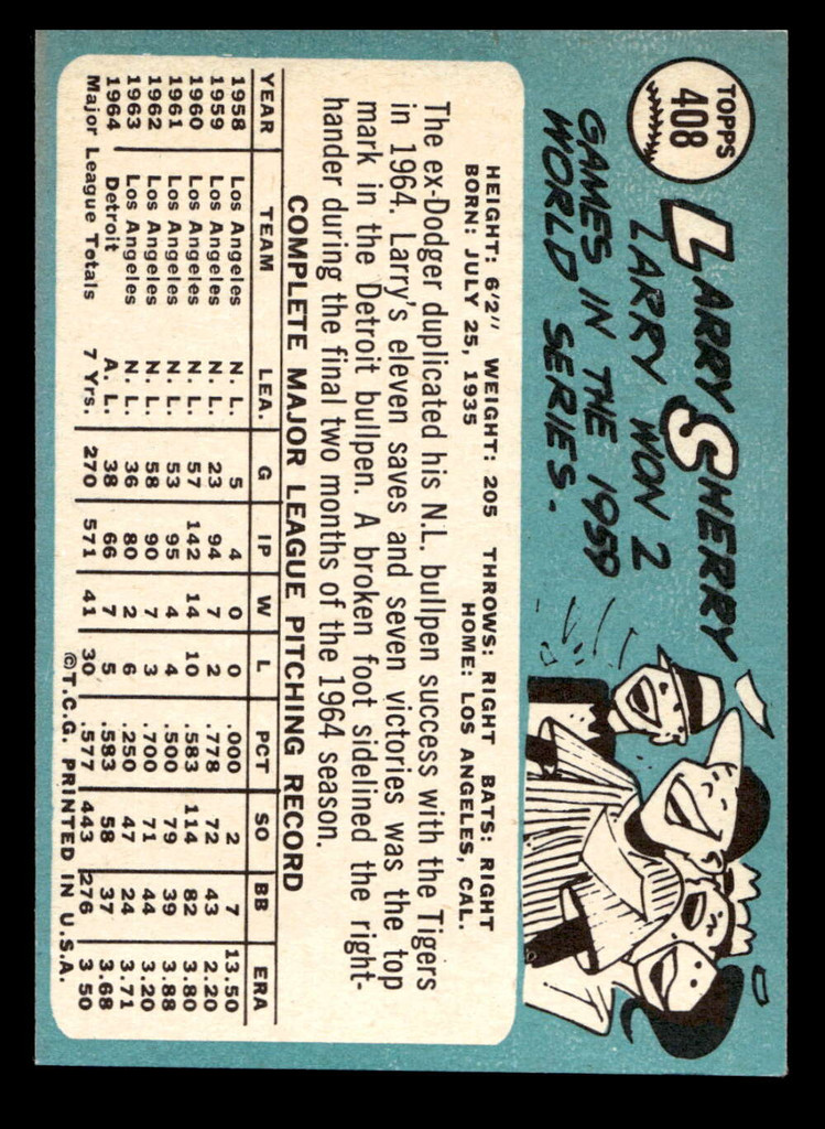 1965 Topps #408 Larry Sherry Ex-Mint SET BREAK 