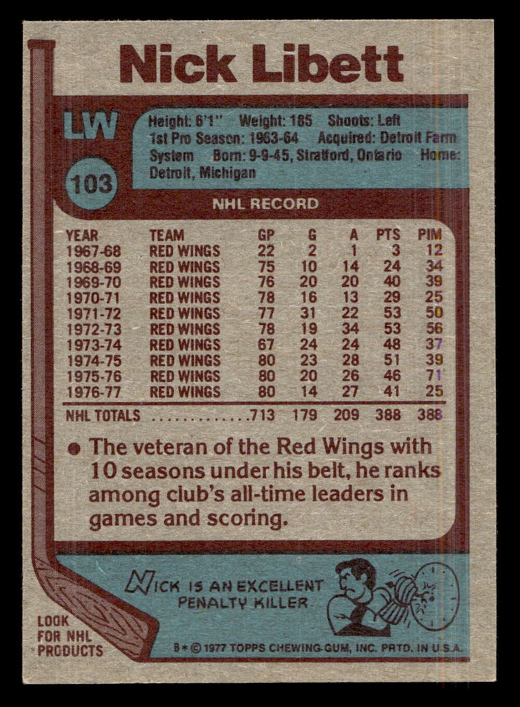 1977-78 Topps #103 Nick Libett Ex-Mint 