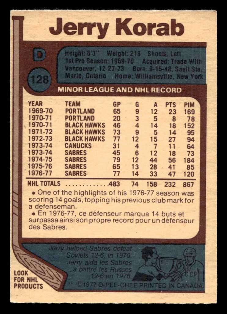 1977-78 O-Pee-Chee #128 Jerry Korab Ex-Mint  ID: 477220
