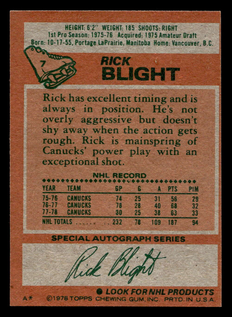 1978-79 Topps #7 Rick Blight Very Good 