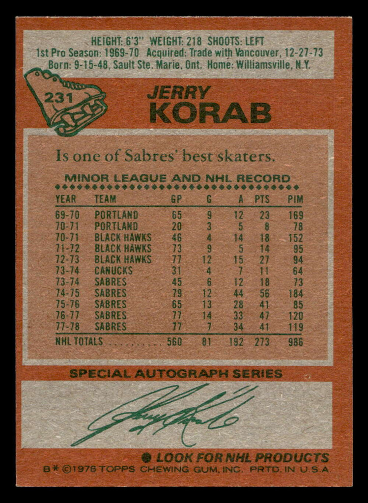 1978-79 Topps #231 Jerry Korab Ex-Mint 