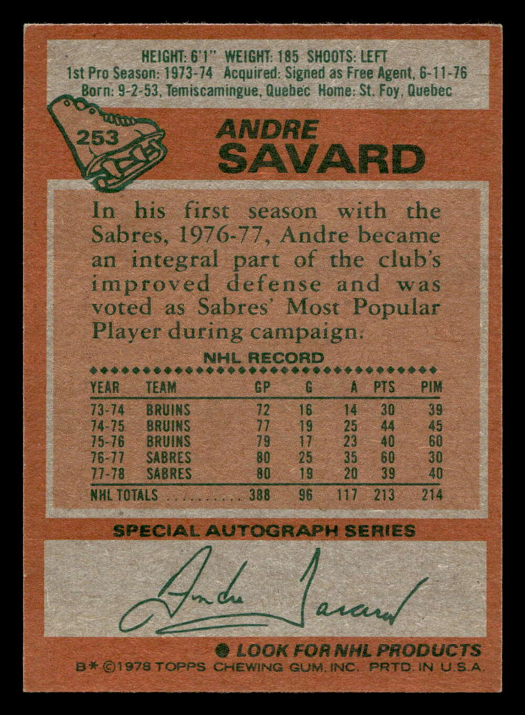 1978-79 Topps #253 Andre Savard Near Mint  ID: 477999