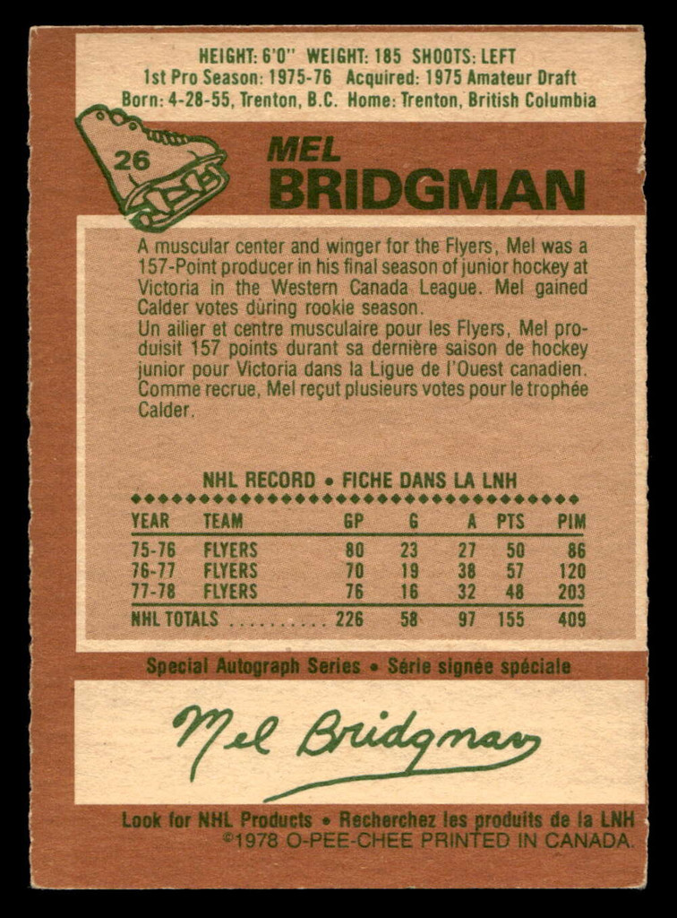 1978-79 O-Pee-Chee #26 Mel Bridgman Ex-Mint Miscut 