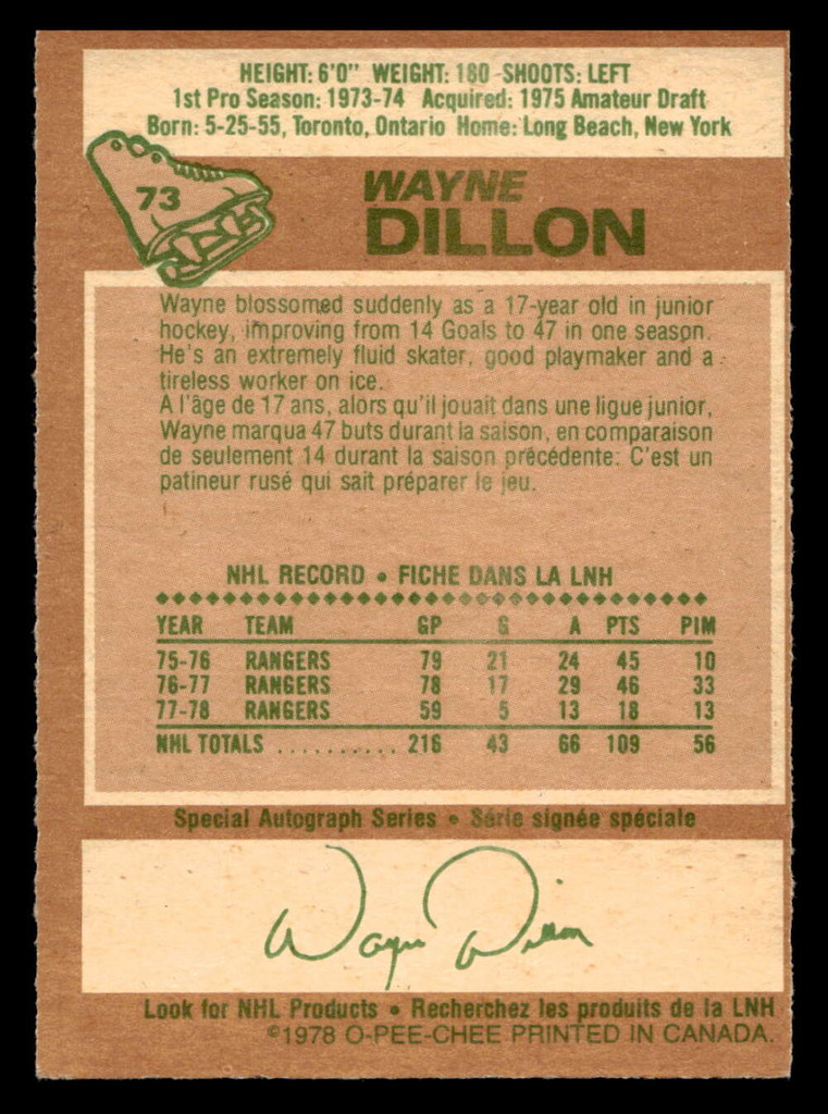 1978-79 O-Pee-Chee #73 Wayne Dillon Ex-Mint OPC 