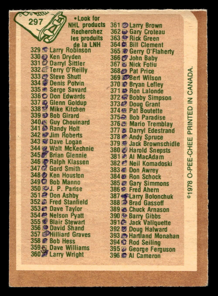 1978-79 O-Pee-Chee #297 Checklist Very Good Marked 