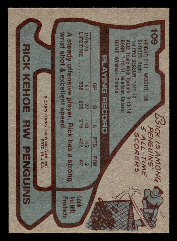 1979-80 Topps #109 Rick Kehoe Near Mint+  ID: 478501
