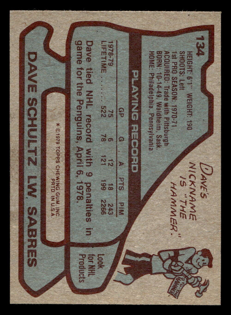 1979-80 Topps #134 Dave Schultz Near Mint+  ID: 478552