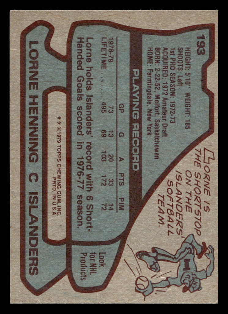 1979-80 Topps #193 Lorne Henning Ex-Mint 