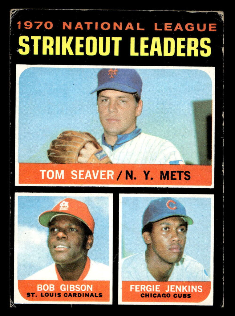 1971 Topps #72 Tom Seaver/Bob Gibson/Fergie Jenkins NL Strikeout Leaders Very Good  ID: 479587