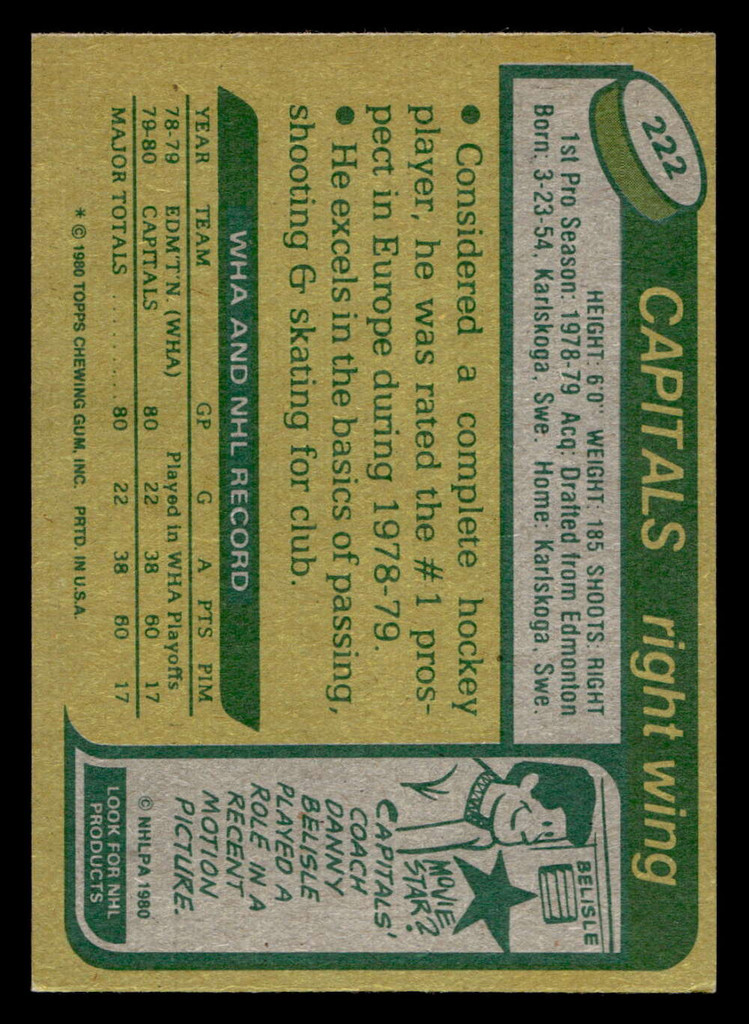 1980-81 Topps #222 Bengt Gustafsson Ex-Mint RC Rookie  ID: 480523
