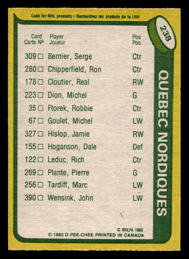 1980-81 O-Pee-Chee #238 Real Cloutier TL Near Mint+ OPC  ID: 480639