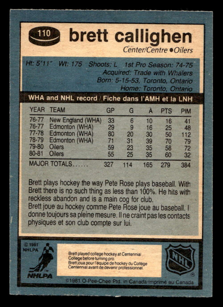 1981-82 O-Pee-Chee #110 Brett Callighen Near Mint+ OPC 