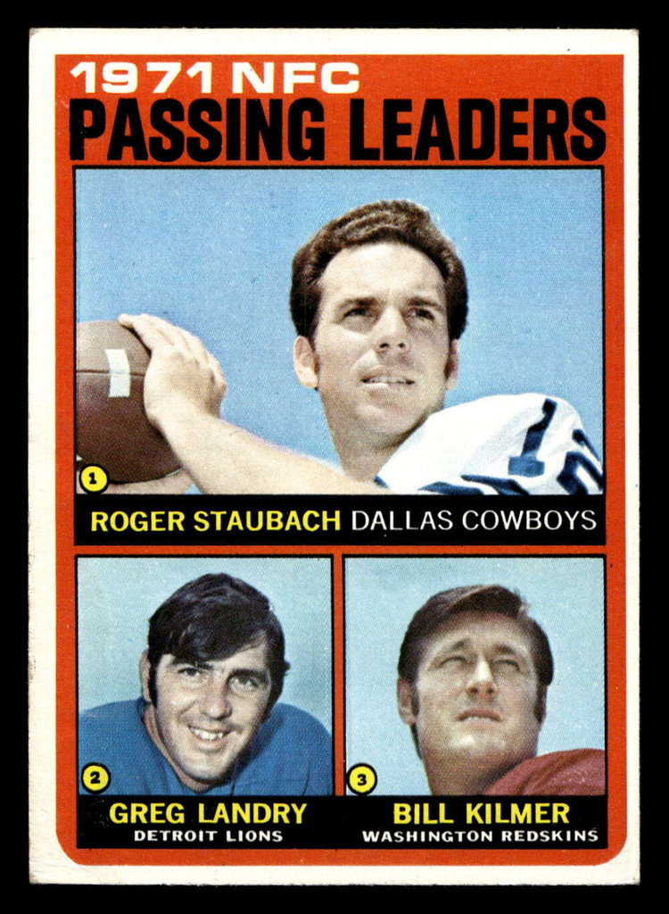 1972 Topps #4 Roger Staubach/Greg Landry/Billy Kilmer 1971 NFC Passing Leaders Very Good  ID: 480854