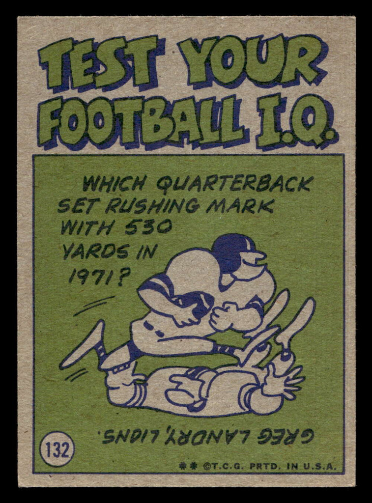 1972 Topps #132 Bob Griese IA Very Good  ID: 481495