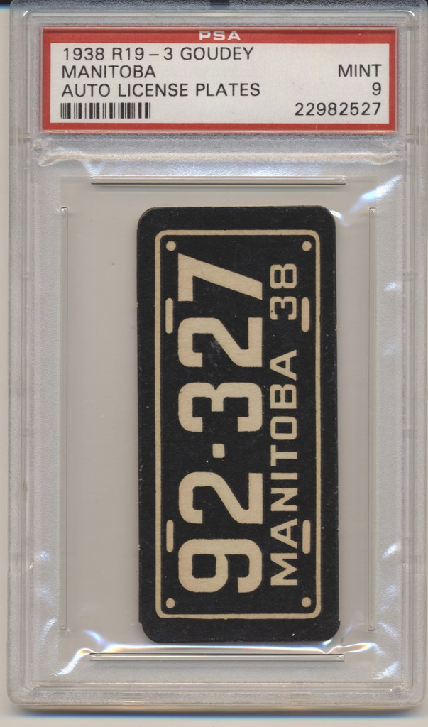 1938 R19-3  Goudey  License Plates  Manitoba  PSA 9  Mint  #*sku36641
