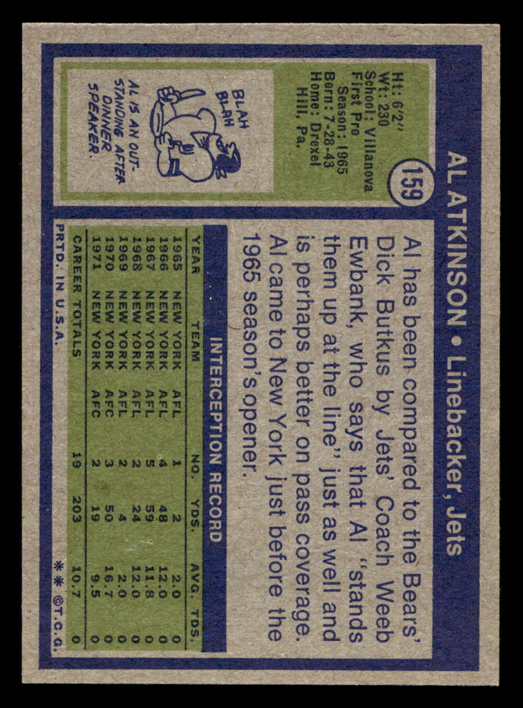 1972 Topps #159 Al Atkinson Near Mint  ID: 481616