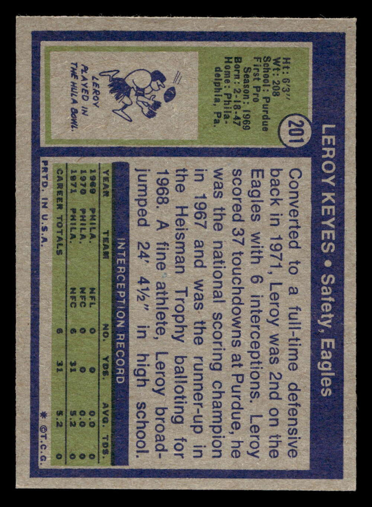 1972 Topps #201 Leroy Keyes Ex-Mint RC Rookie 
