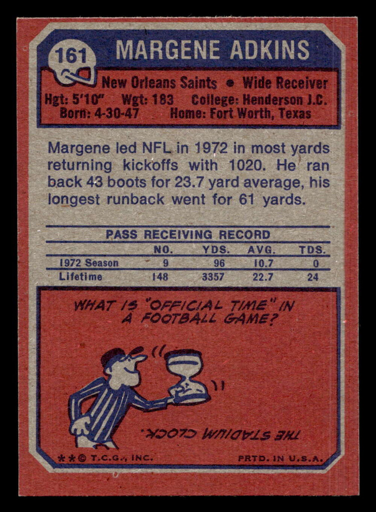 1973 Topps #161 Margene Adkins Near Mint  ID: 483094