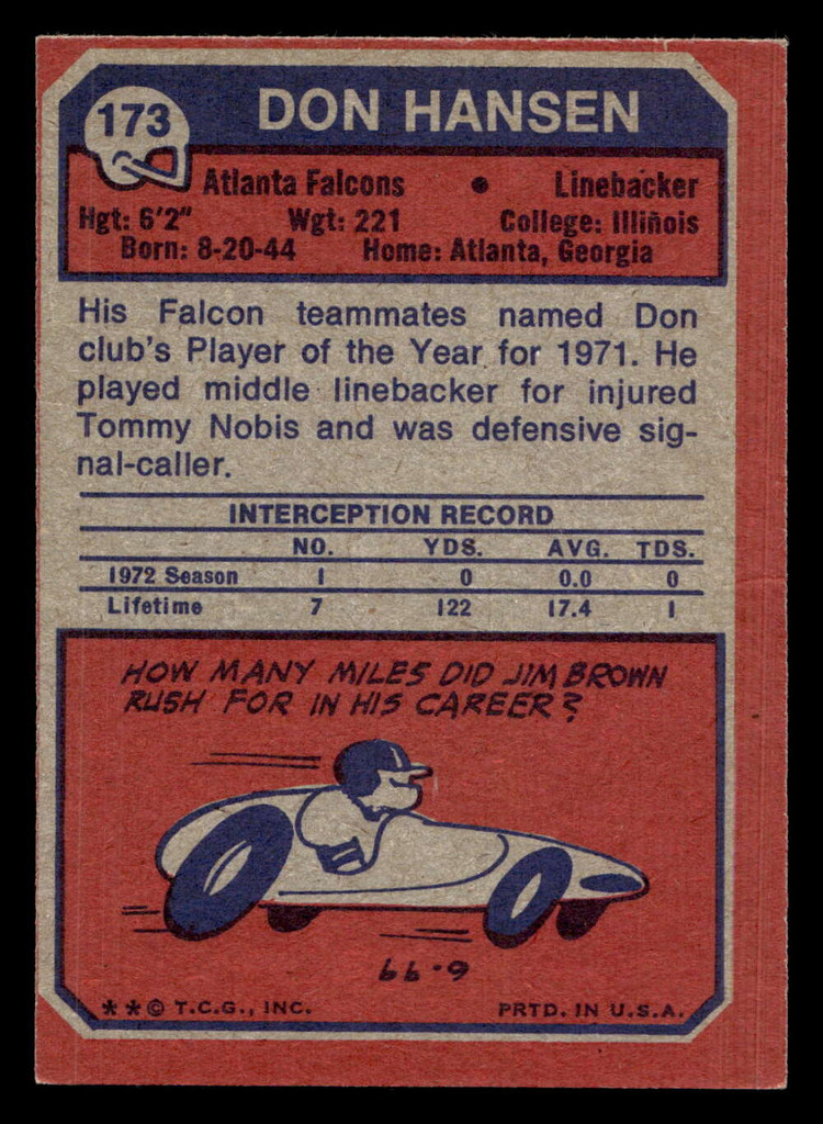 1973 Topps #173 Don Hansen Very Good RC Rookie 