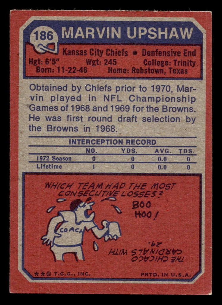 1973 Topps #186 Marvin Upshaw Ex-Mint  ID: 483213
