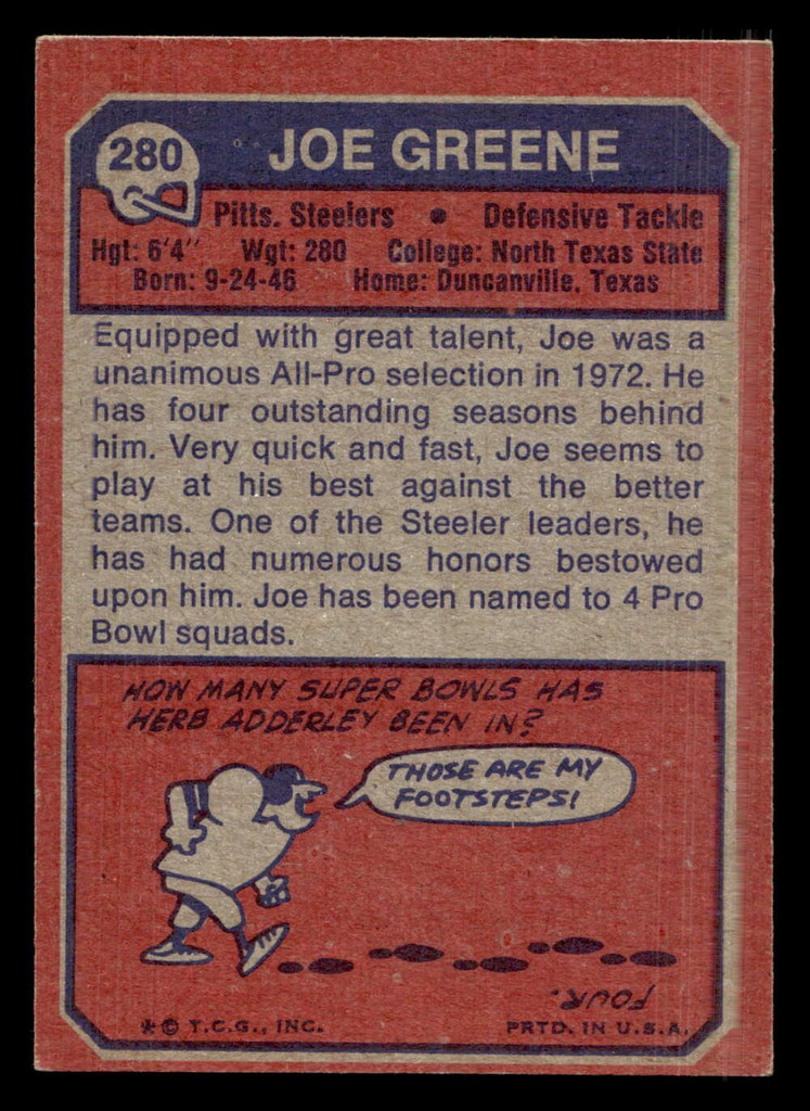 1973 Topps #280 Joe Greene Ex-Mint  ID: 483667