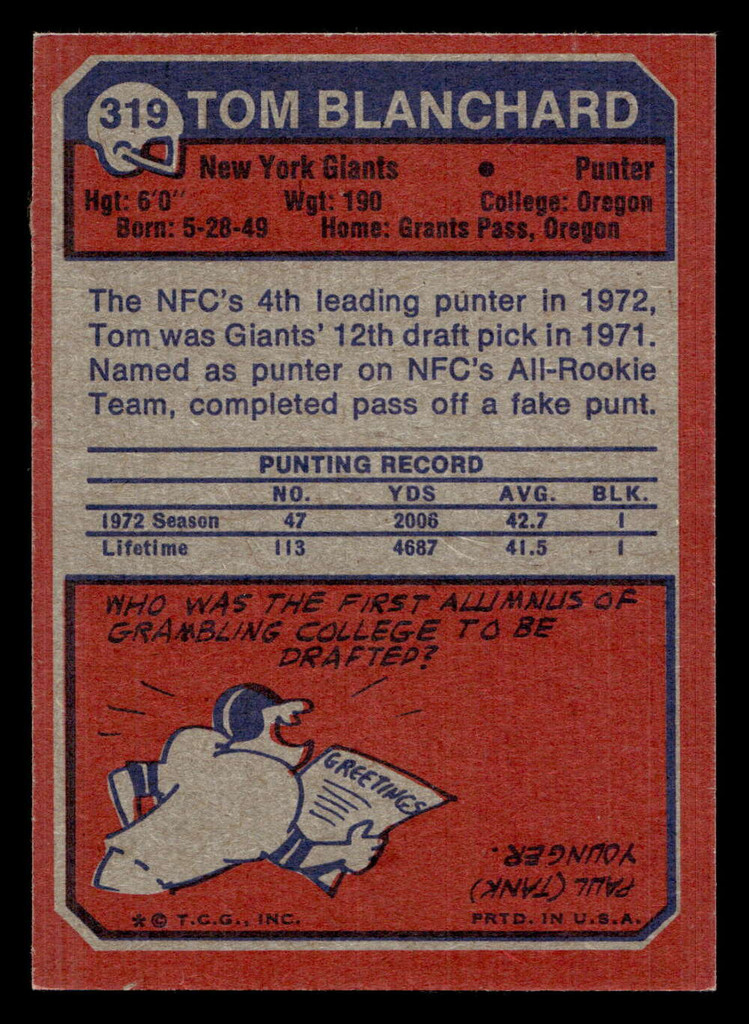 1973 Topps #319 Tom Blanchard Ex-Mint  ID: 483825