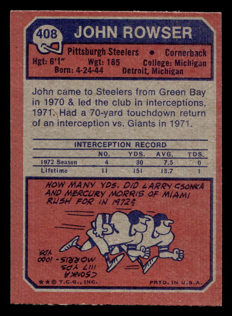 1973 Topps #408 John Rowser Ex-Mint  ID: 484218