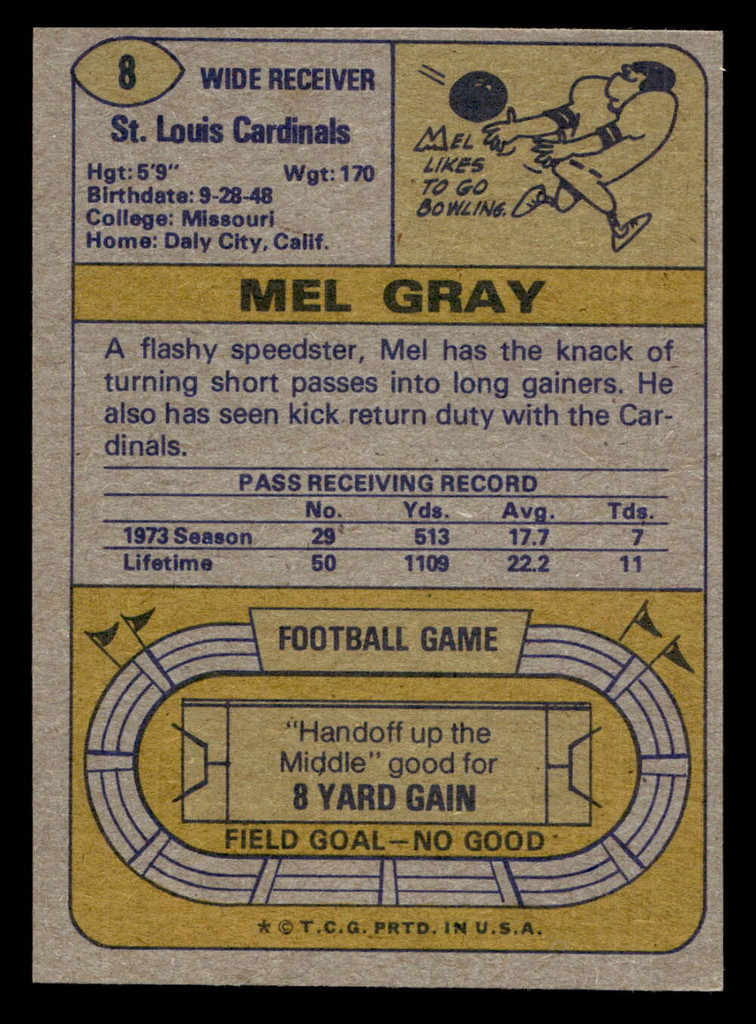 1974 Topps #8 Mel Gray Near Mint  ID: 484795