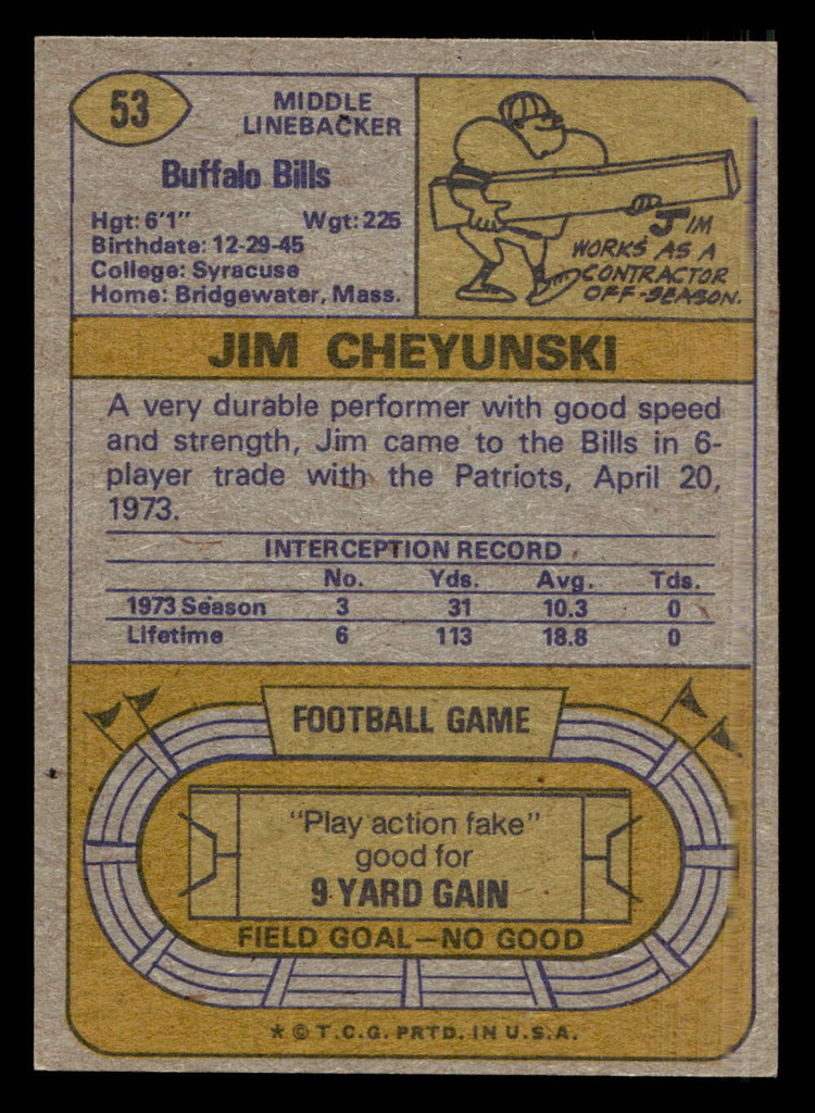 1974 Topps #53 Jim Cheyunski Ex-Mint  ID: 484976