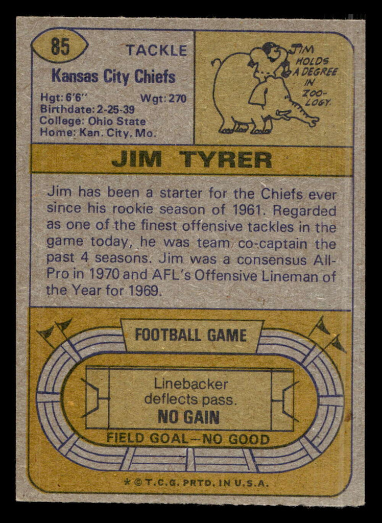 1974 Topps #85 Jim Tyrer Ex-Mint 