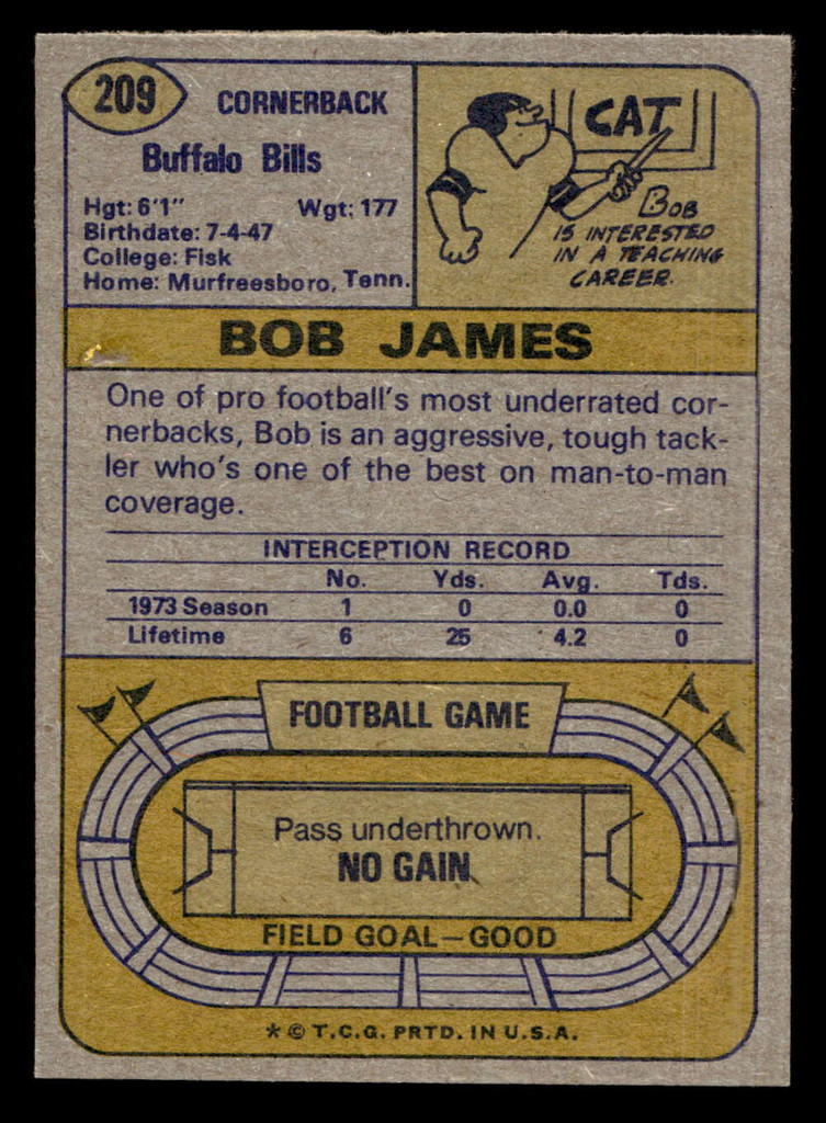1974 Topps #209 Bob James Near Mint  ID: 485451