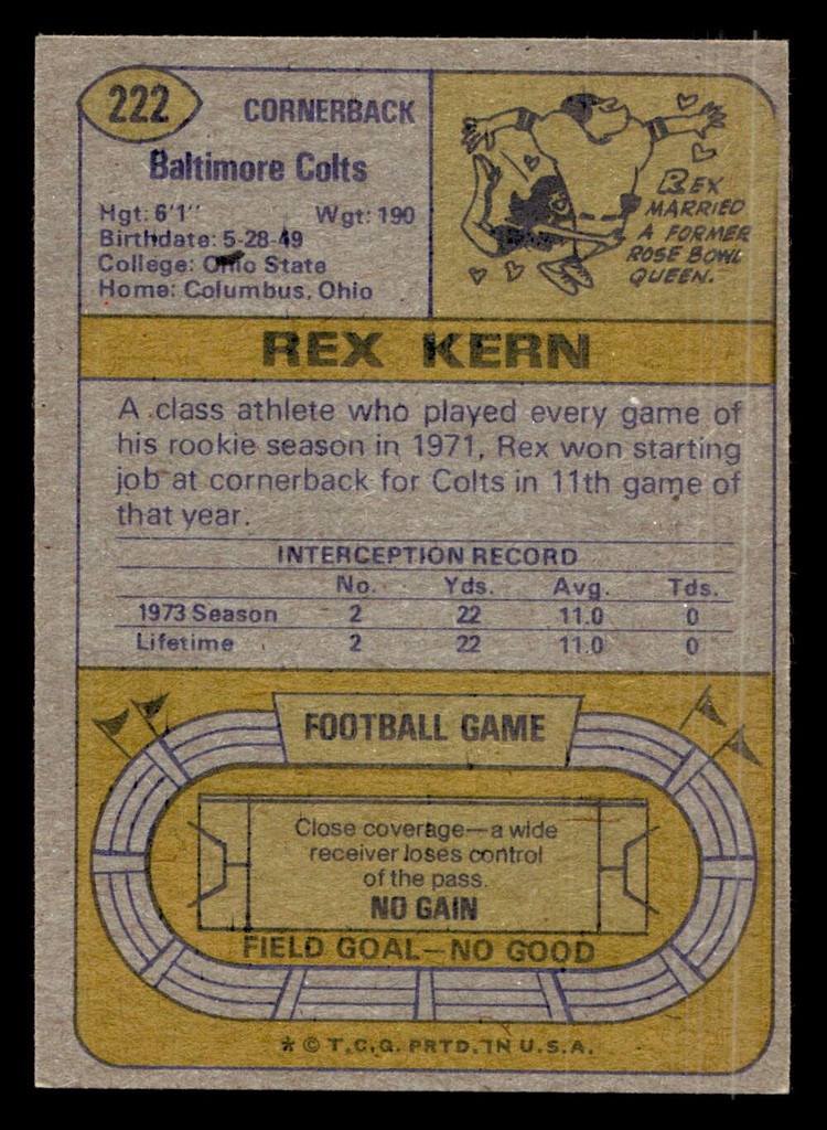 1974 Topps #222 Rex Kern Ex-Mint  ID: 485481