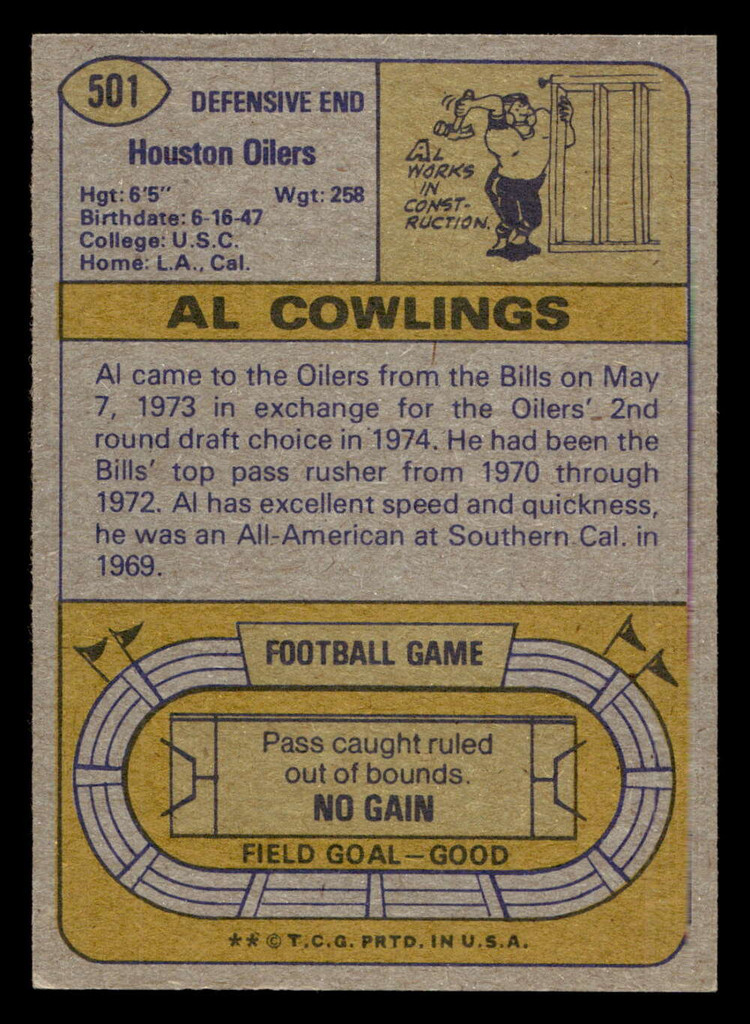 1974 Topps #501 Al Cowlings UER Ex-Mint  ID: 486253