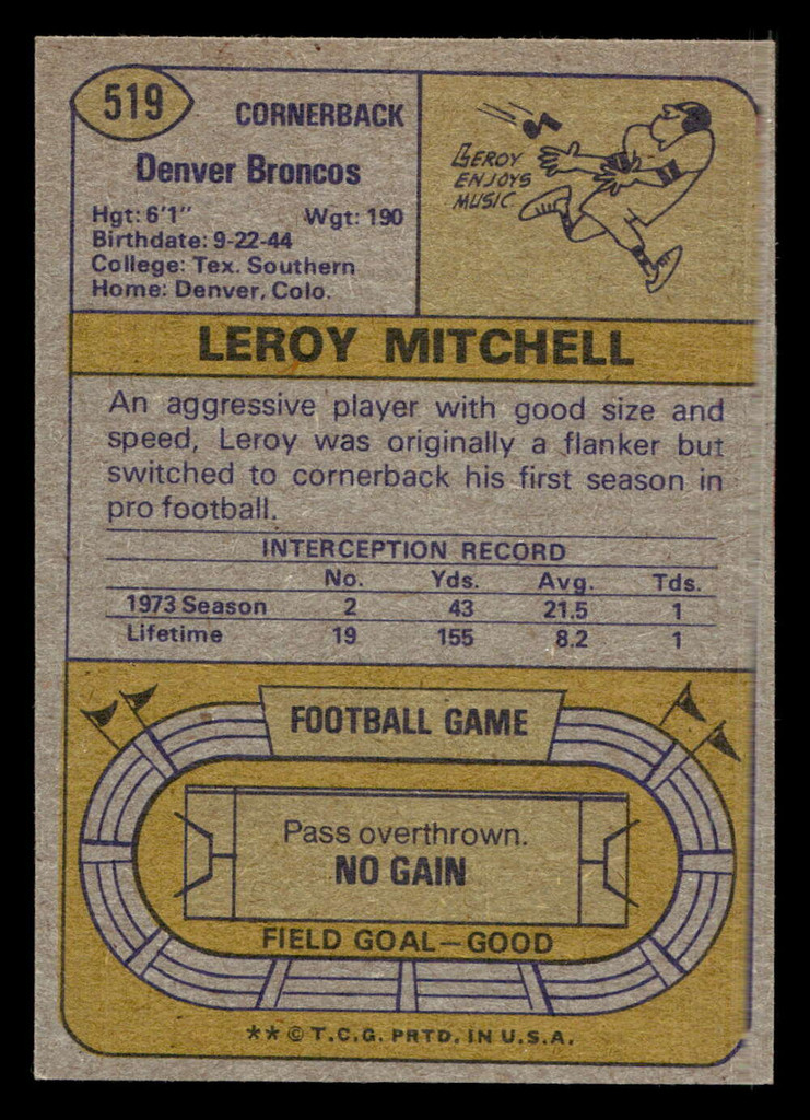 1974 Topps #519 Leroy Mitchell Near Mint  ID: 486297