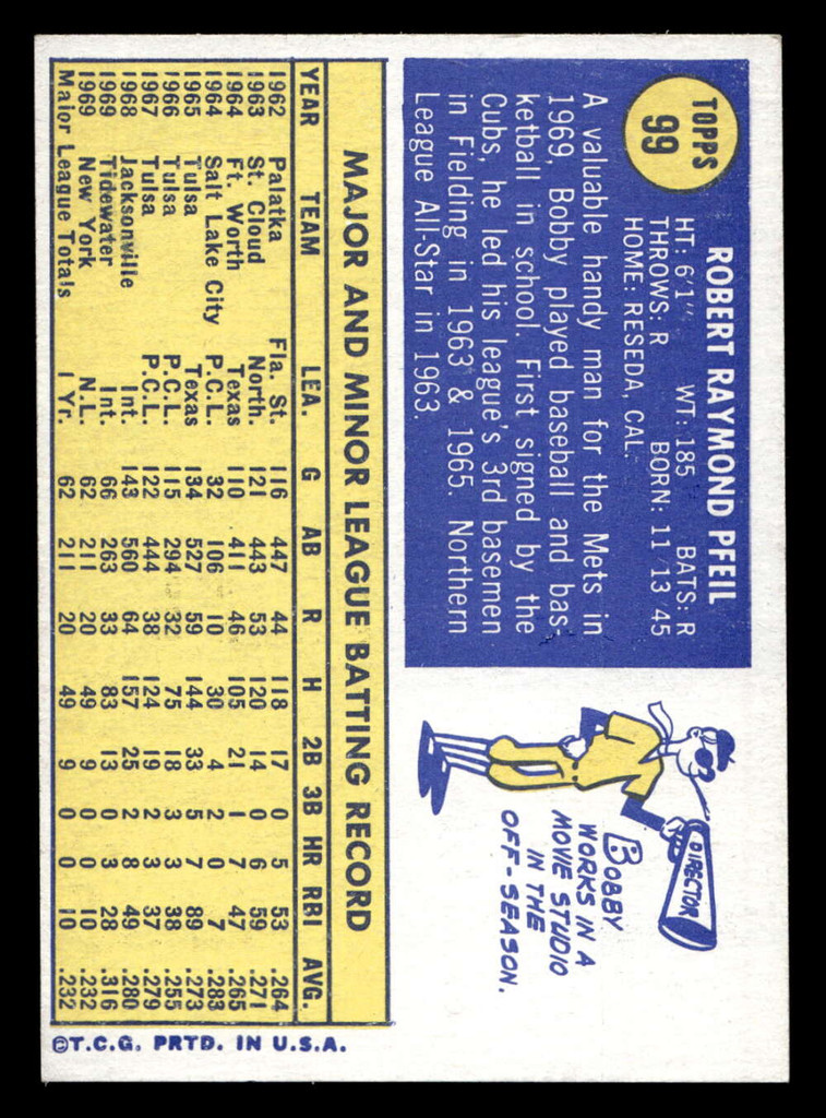 1970 Topps #99 Bobby Pfeil Near Mint+ RC Rookie  ID: 486847